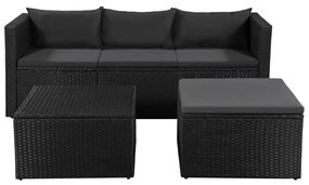 Set Divani da Giardino 3 pz in Polyrattan Nero e Grigio