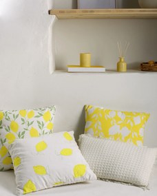 Kave Home - Fodera cuscino Etel 100% cotone limoni bianco e giallo 45 x 45 cm