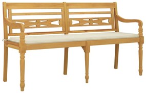 Panchina batavia con cuscino crema 150 cm legno massello teak