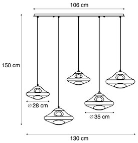 Lampada a sospensione di design nera con vetro fumé 5 luci - Gus
