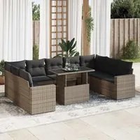 Set Divano da Giardino 10 pz con Cuscini Grigio in Polyrattan 3326381