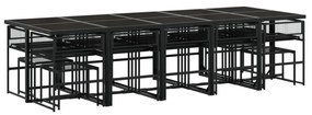 Set da pranzo da giardino 15 pz con cuscini nero in polyrattan