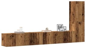 Set Mobile Tv 3 Pz Montato A Parete Legno Antico İn Truciolato /