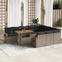 Set Divani da Giardino 11 pz con Cuscini in Polyrattan Grigio 3327203