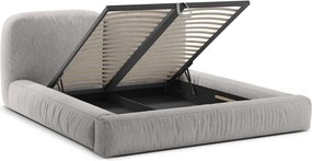 Letto matrimoniale imbottito grigio chiaro con contenitore con rete inclusa 160x200 cm Martina – Micadoni