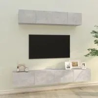 Set di Mobili Porta TV 4 pz Grigio Cemento in Legno Multistrato cod mxl 69355