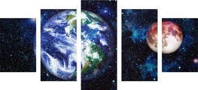 Quadri 5 pezzi – Pianeta Terra e Luna rossa