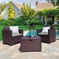 Salottino da esterno Neptune, Set da giardino con cuscini, Salottino effetto rattan, 100% Made in Italy, Marrone