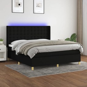 Letto A Molle Con Materasso E Led Nero 160x200 Cm İn Tessuto /