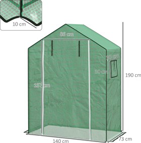 Copertura per Serra da Giardino con Porta a Cerniera e Finestre 140x73x190 cm in PE Verde...