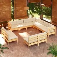 Set Divani da Giardino 11 pz con Cuscini Crema Massello di Pino 3096863