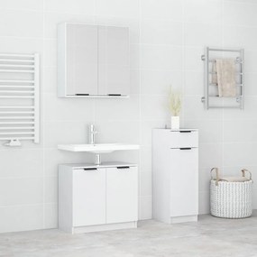 Set mobili da bagno 3 pz bianco lucido in legno multistrato