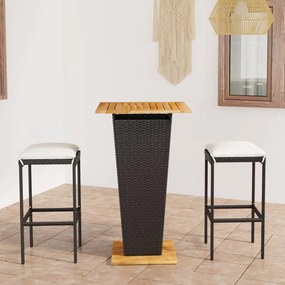 Set Bar Da Giardino 3 Pz Con Cuscini İn Polyrattan Nero /