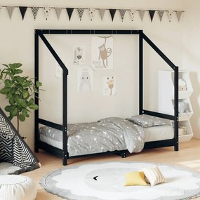 Giroletto Per Bambini Nero 80x160 Cm İn Legno Massello Di Pino /