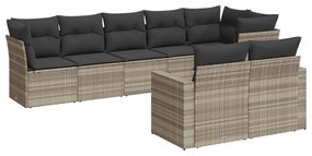 Set divano da giardino 8pz con cuscini grigio chiaro polyrattan