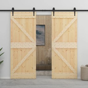 Porta Scorrevole Con Set Hardware 80x210 Cm İn Legno Di Pino /
