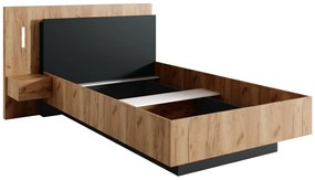 Letto con comodini 120 x 200 cm 2 cassetti Con LED  Naturale e Antracite FRANCOLI