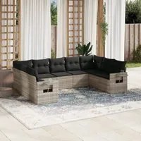 Set Divano da Giardino 9pz con Cuscini Grigio Chiaro Polyrattan 3220601