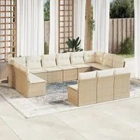 Set Divano da Giardino 13 pz con Cuscini Beige in Polyrattan 3218388