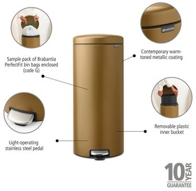 Cestino per la spazzatura color ottone in acciaio con pedale 30 l NewIcon – Brabantia