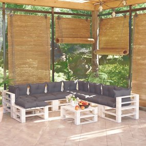 Set divani da giardino pallet 9 pz con cuscini in legno di pino