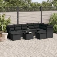 Set Divani da Giardino 10pz con Cuscini in Polyrattan Nero 3250414