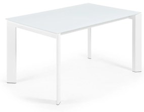 Kave Home - Tavolo allungabile Axis in vetro bianco e gambe in acciaio finitura bianca 140 (200) cm
