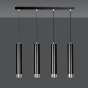 Lampadario 4 Luci Brunilde In Acciaio Nero E Tubolari In Nero E Cromo