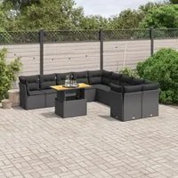 Set Divani da Giardino 11 pz con Cuscini in Polyrattan Nero 3271041