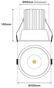 Faro da Incasso 18W Foro Ø90mm Nero IP40 CCT BRIDGELUX LED 3 Parabole Colore Bianco Variabile CCT