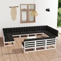 Set Divani da Giardino 14 pz Cuscini Bianchi Massello di Pino 3077250