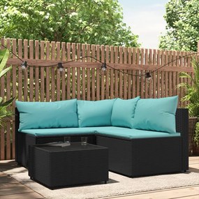 Set divani da giardino 4 pz con cuscini nero in polyrattan