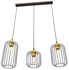 Sospensione Minimal Industrial Minerva 3 Luci Lineari Nera E Oro
