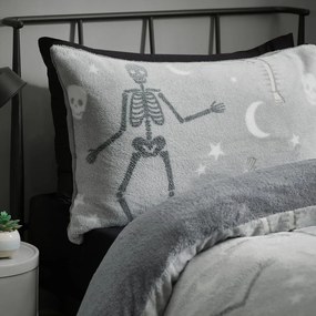 Biancheria da letto per bambini con effetto fosforescente grigia in micropile per letto matrimoniale 200x200 cm Halloween Skeleton – Catherine Lansfield