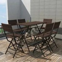 Set da Giardino 7 pz Pieghevole in Acciaio e Polyrattan Marrone