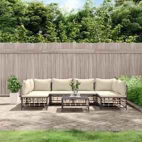 Set divani da giardino 7 pz con cuscini antracite in polyrattan