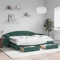 Divano Letto Estraibile Cassetti Verde Scuro 80x200cm Velluto 3197368