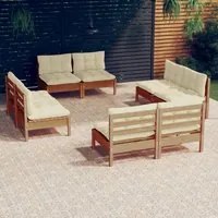 Set Divani da Giardino 8 pz con Cuscini Crema in Legno di Pino 3096043