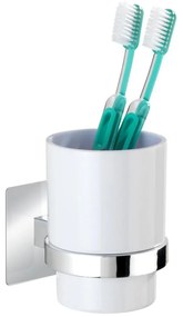 WENKO 23847800-Portaspazzolini TURBO-LOC QUADRO ED. 7x9,5 cm lucido cromo/bianco