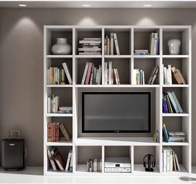 Libreria e porta tv bianco frassinato 218x30x218 cm