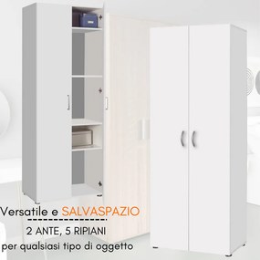 Armadio Multiuso 2 Ante con Ripiani Scarpiera Salvaspazio Mobile in Legno Bianco- 70x36x181 cm