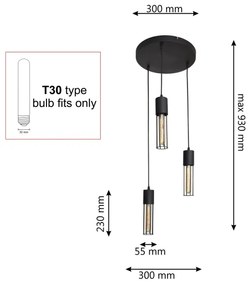 Lampadario a sospensione con filo MELODY 3xE27/15W/230V nero