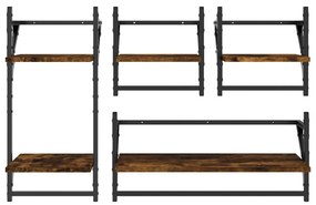 Set mensole parete con aste 4pz rovere fumo legno multistrato