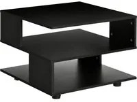 Tavolino da Caff Asimmetrico 60x60x45 cm con Ripiani e Piedini Regolabili in Legno Nero