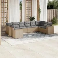 Set Divano da Giardino 10 pz con Cuscini Beige in Polyrattan 3255406