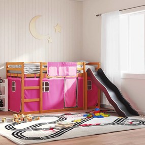 Letto A Castello Con Scivolo E Tende Rosa 90x200 Cm /