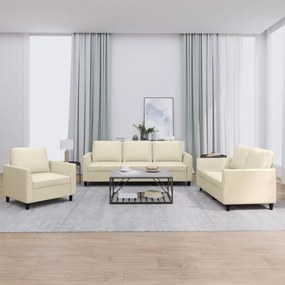 Set Di Divani 3 Pz Con Cuscini Crema İn Similpelle /