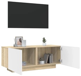 Mobile Tv Bianco E Rovere Sonoma 100x35x40 Cm Legno Multistrato /