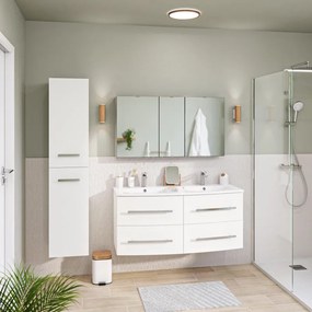 Lavabo a incasso rettangolare doppia vasca Perla L 122 x H 15.6 x P 50 cm in solid surface bianco lucido