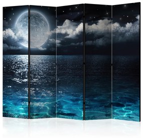 Paravento design Laguna Blu II - Paesaggio notturno dell'oceano con luna fantasia